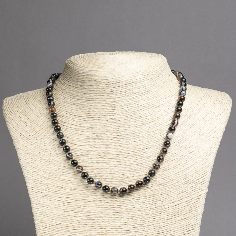 Necklace of natural brown agate with smooth round beads, diameter 6 mm±, length 45 cm±