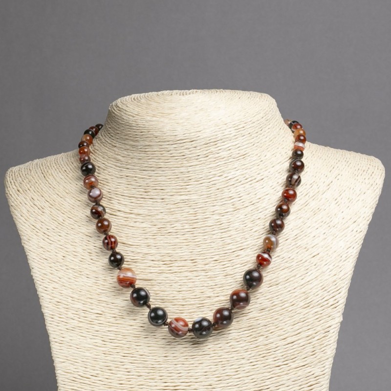 Brown Agate Bead Necklace with Natural Ring, Smooth Round Beads 6-10 mm, Length 45 cm