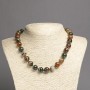 Necklace of natural ojo-shaped Green Agate smooth bead, diameter 12mm±, length 45cm±