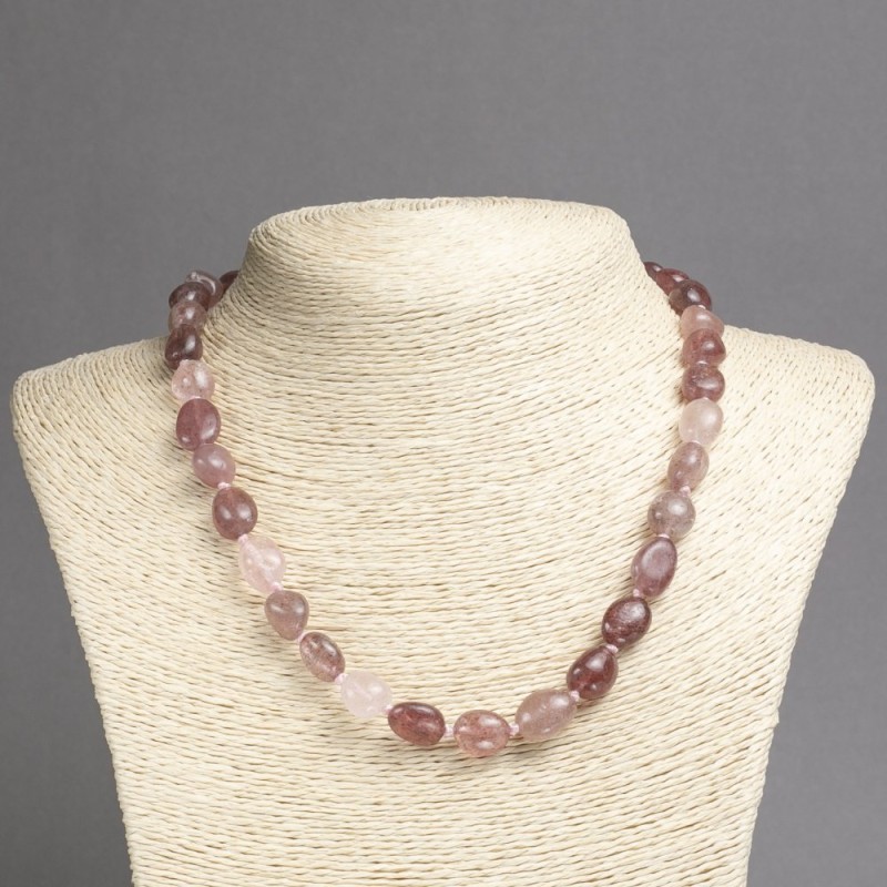 Strawberry Quartz Bead Necklace, Faceted 12×10 mm, 45 cm length