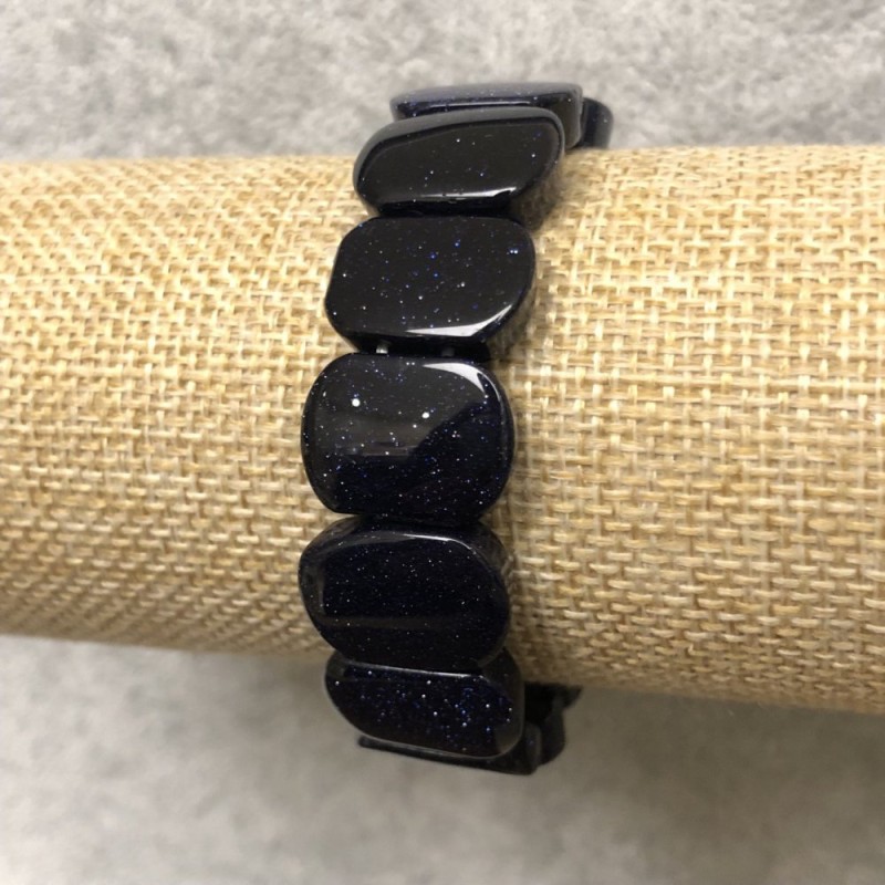 Elastic bracelet with natural aventurine - Blue Sand Night of Cairo - smooth round links 18x13mm+
