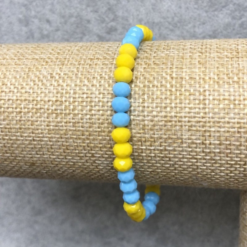 Elastic Bracelet with Czech Crystal Ukraine Beaded Rondelle, 6x4 mm, length 18 cm