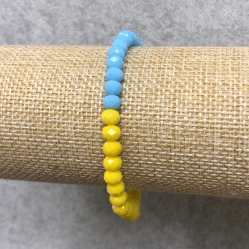 Bracelet on elastic with Czech Crystal Ukraine faceted rondelle, 6×4 mm diameter, length 18 cm