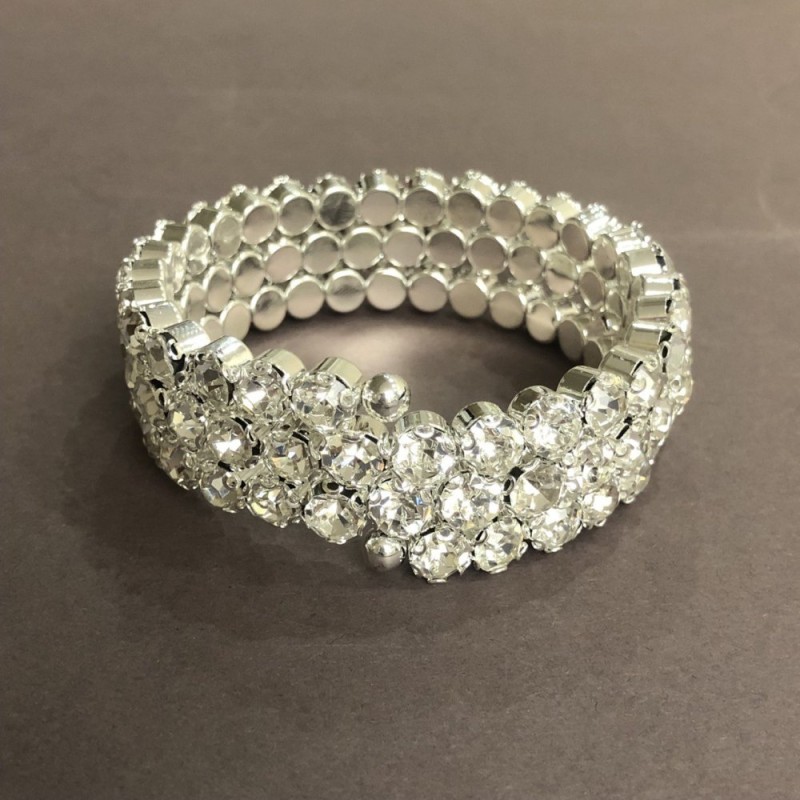 Spiral Bracelet on Three Revolutions with White Rhinestones, 18-22 cm circumference