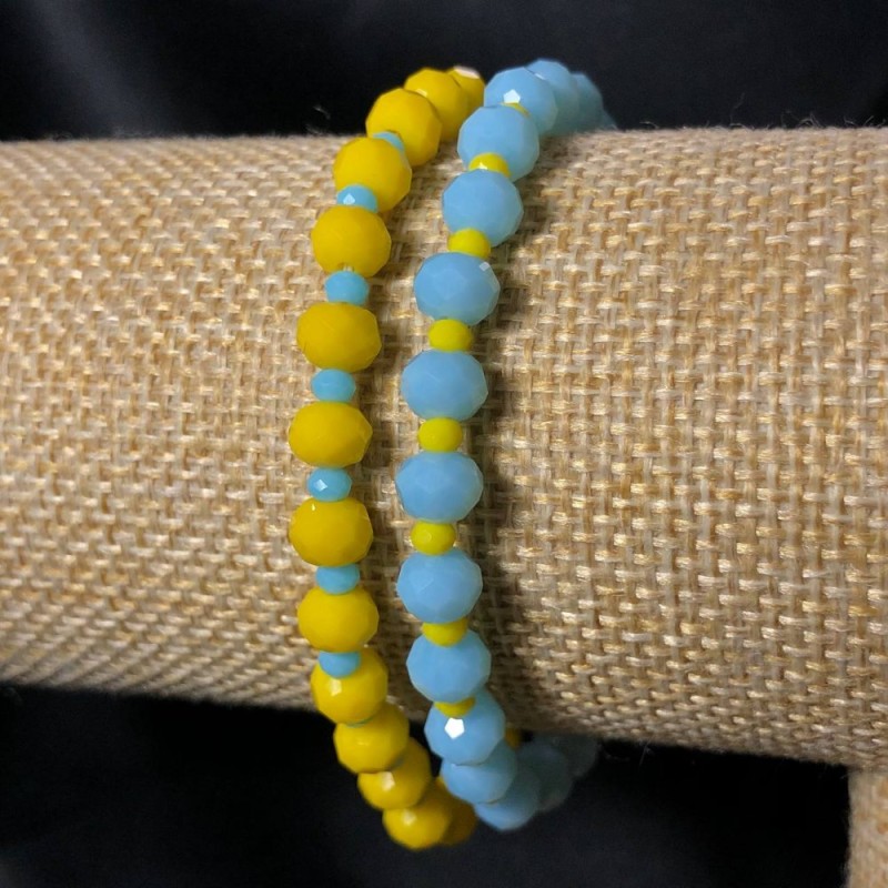 Pair Bracelet on Elastic with Czech Crystal, Faceted Rondelle, 6x4mm, 18cm long