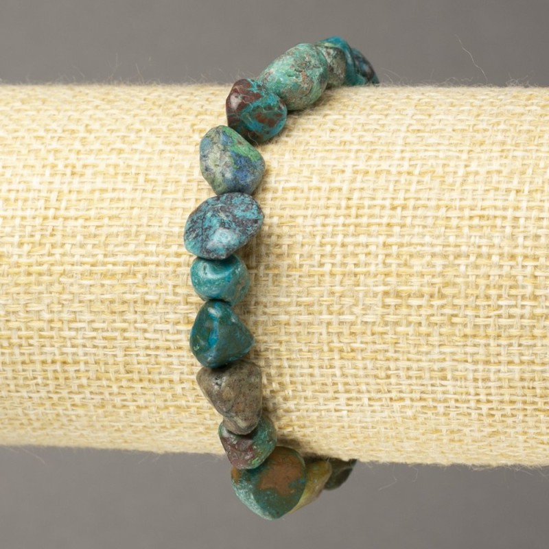 Elastic Chrysocolla Bracelet, tumbled natural stone, 8x9mm diameter+