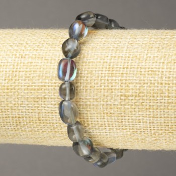 Bracelet on Elastic Opal Glass Blue Tumbled 10×8mm+