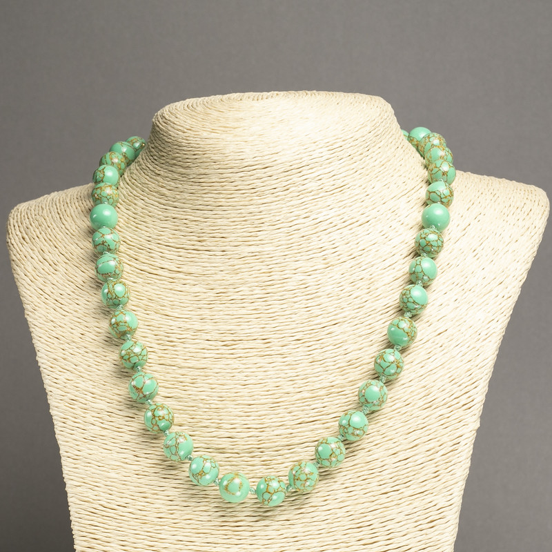Emperor Green Jasper Bead Necklace (raw) smooth round beads, 10mm diameter, length 45cm