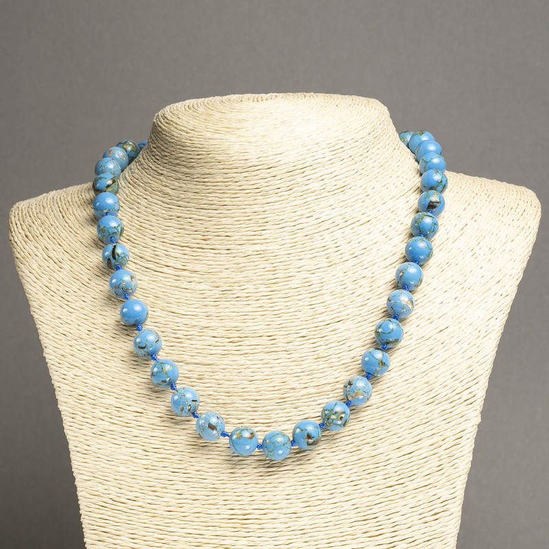 Emperor Jasper Blue (raw) smooth bead necklace, diameter 10mm±, length 45cm±
