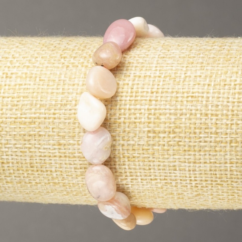 Bracelet Pink Opal Natural Stone Faceted Beads, diameter 8x9mm±, length 18cm± (stretch)