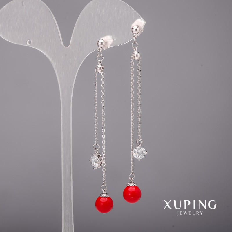 Xuping Earrings with Mallorca Pearls, White Stones and Rhodium 8x80mm