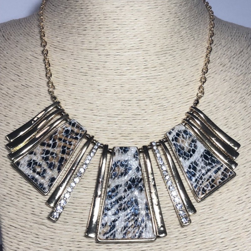 Necklace with eco leather, golden metal and rhinestones, length 42-50 cm +
