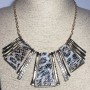 Necklace with eco leather, golden metal and rhinestones, length 42-50 cm +