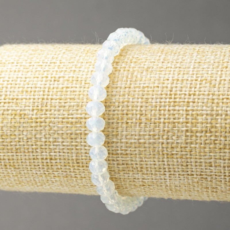 Stretch Bracelet Opalite (artificial) with Czech glass, milky transparent, faceted rondel, diameter 6x4.5 mm +