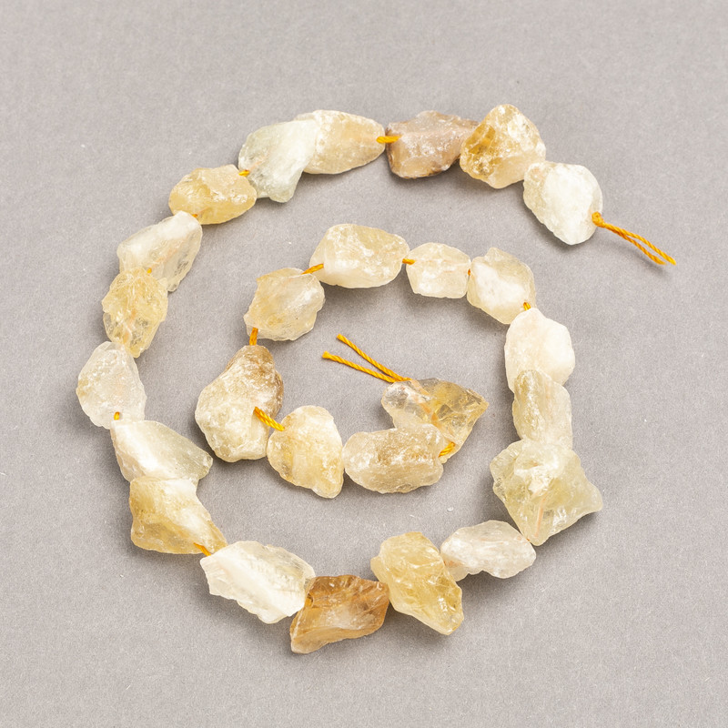 Unpolished Citrine Beads on Thread Nuggets, round 16×12 mm, necklace length 41 cm