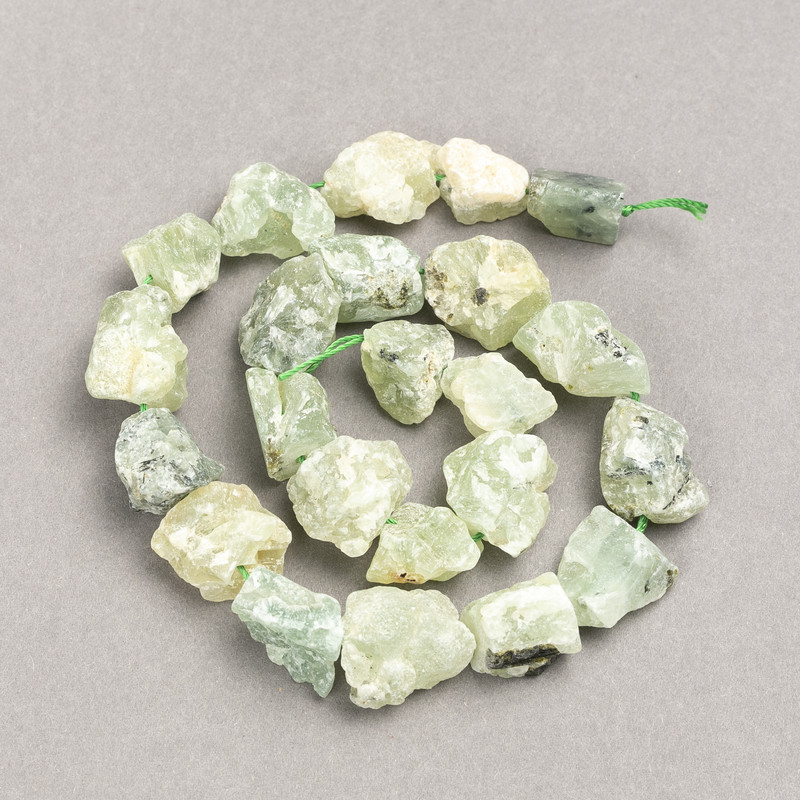 Unpolished Pranit beads on thread, faceted pendant, 16×12(±)mm diameter, thread length 41cm