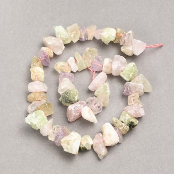 Beads on Thread Unpolished Stone Assorted Pink Quartz + Citrine + Prenite Faceted Nugget, diameter 13x8(±)mm, length 41cm