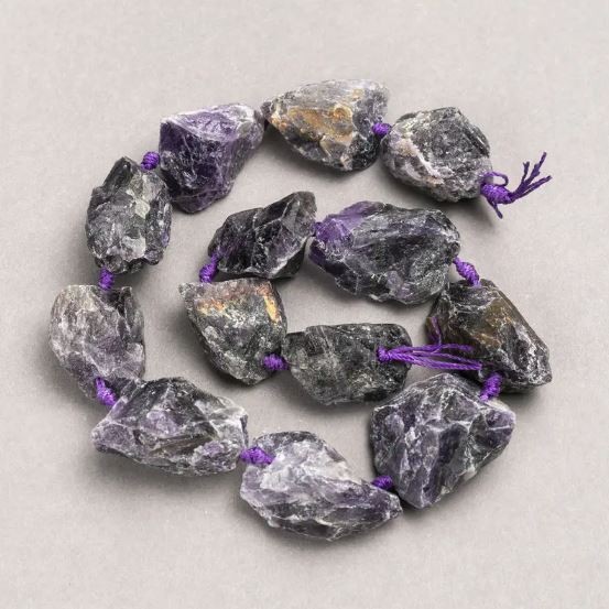 Unprocessed Amethyst gemstone Beads on Thread, faceted, diameter 20×25(±)mm, length 42cm