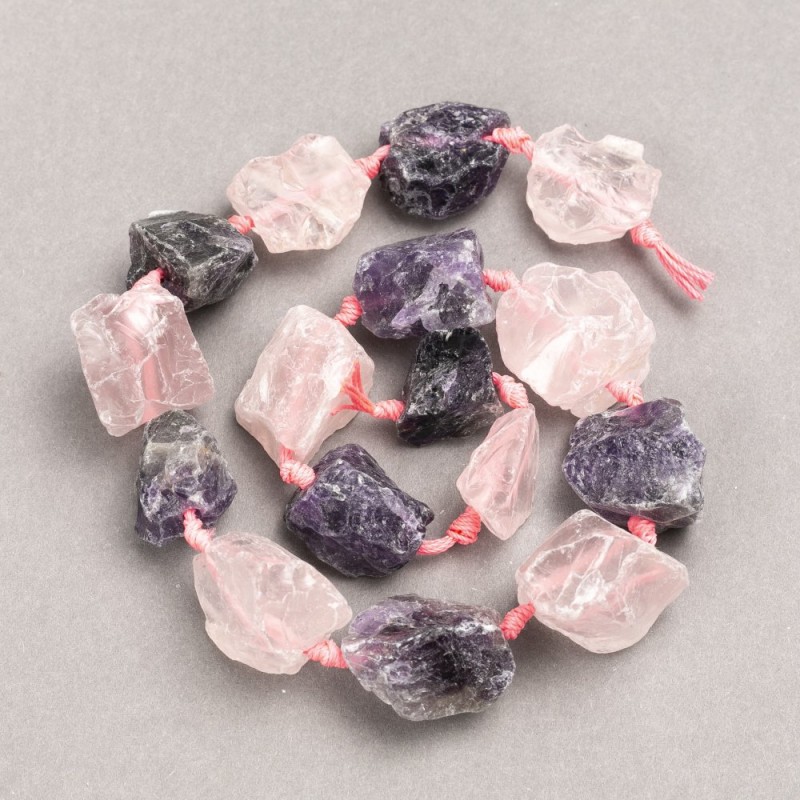 Unprocessed Stone Beads Assorted Amethyst + Rose Quartz