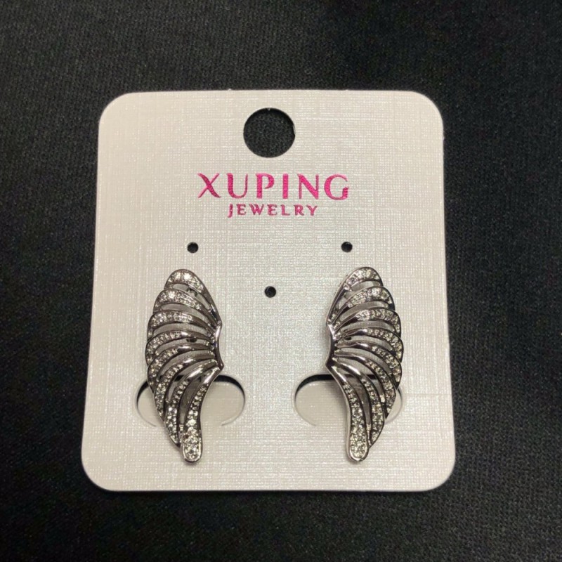 Xuping Rhodium Earrings with White Rhinestones, 23×10 mm diameter +