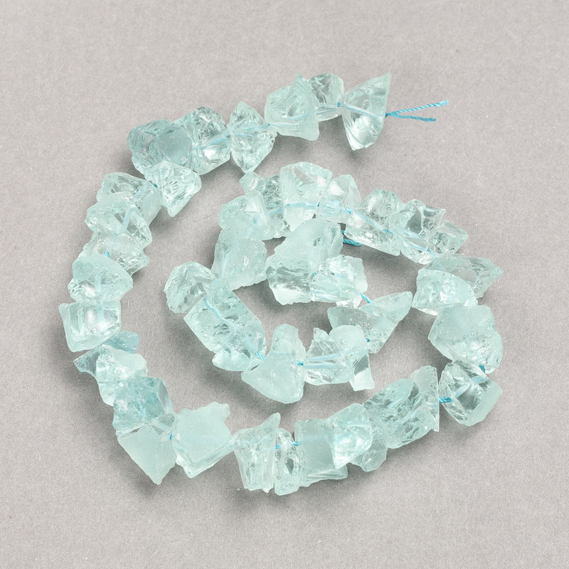 Beads on String Unpolished Quartz Beads, blue-tinted faceted, diameter 13x10(±)mm, thread length 41cm