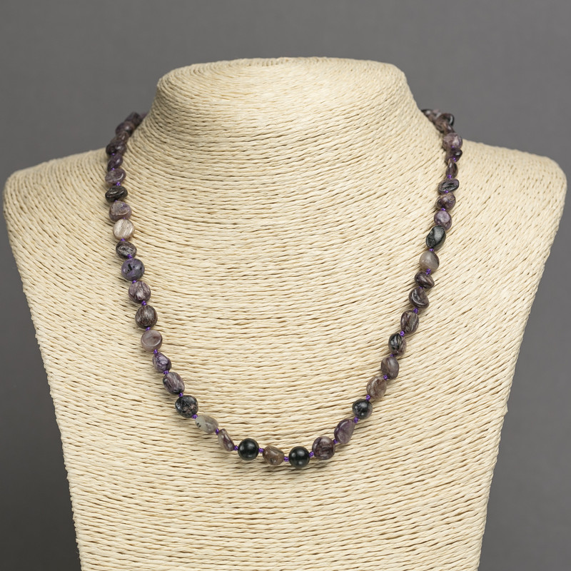 Charoite Beads Necklace, faceted, 7x8mm diameter, 45cm+ length