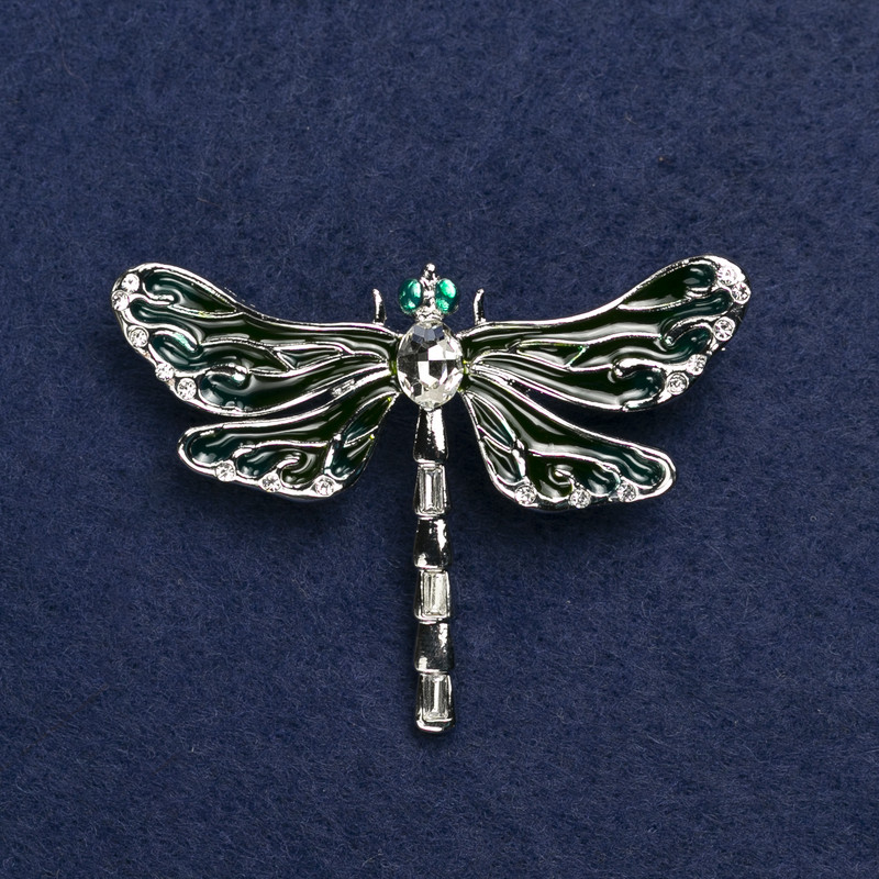Brooch Butterfly Silvered Metal, Enamel and Rhinestones 44x60mm +