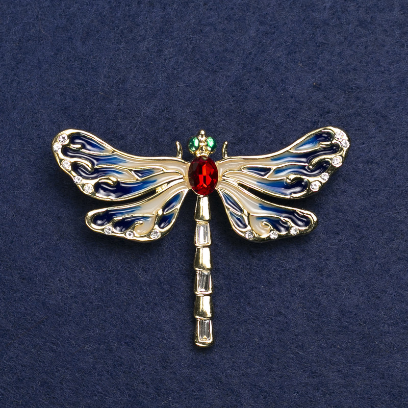 Brooch Butterfly golden metal, enamel and crystals 44x60mm +