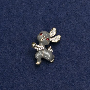 Brooch Bunny in Gold-Tone Metal with Enamel and Rhinestones 24×21mm +