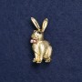 Brooch Rabbit with Bow Golden Metal, Enamel and Rhinestones 45x20mm +