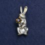 Brooch Bunny with Flower Gold-Tinish Metal, Enamel and Rhinestones 50x22mm +
