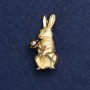 Brooch Bunny with Flower, golden metal, enamel and rhinestones 50x22mm +