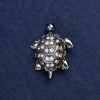 Brooch Turtle Silver Metal and Rhinestones 40×23mm +