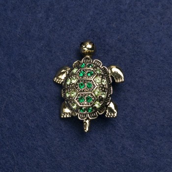 Brooch Turtle Golden Metal and Rhinestones 40×23 mm +