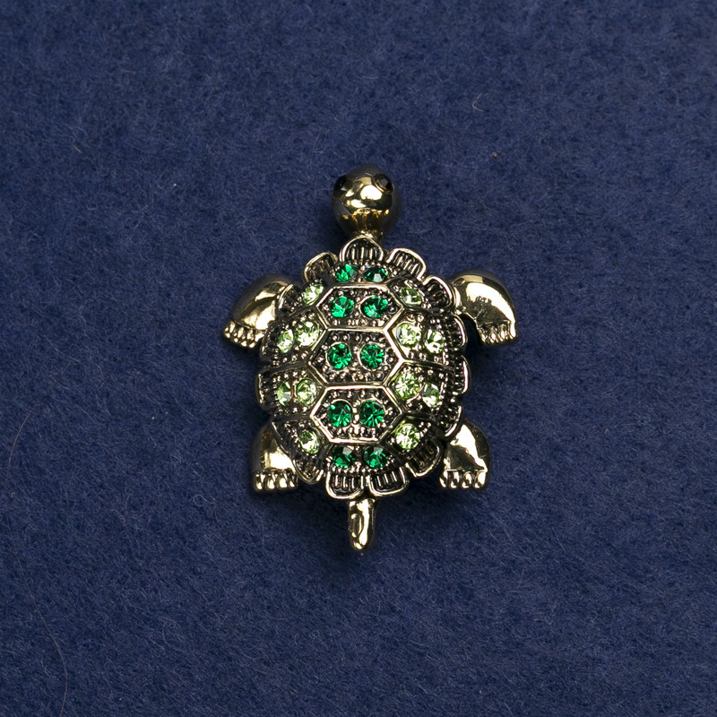 Brooch Turtle Golden Metal and Rhinestones 40×23 mm +