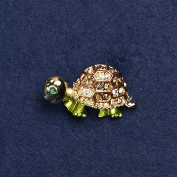 Brooch Turtle Gold-Tone Metal, Enamel and Rhinestones 40x23mm +