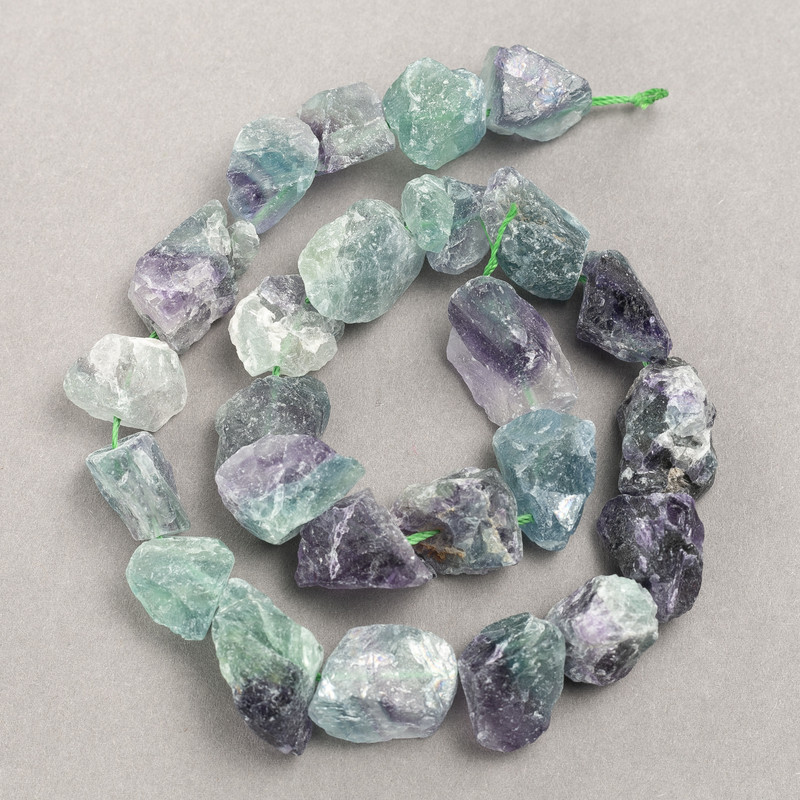 Unpolished Fluorite Beads on Thread, Nugget Shape, diameter 14×12(mm) ±, length 41cm