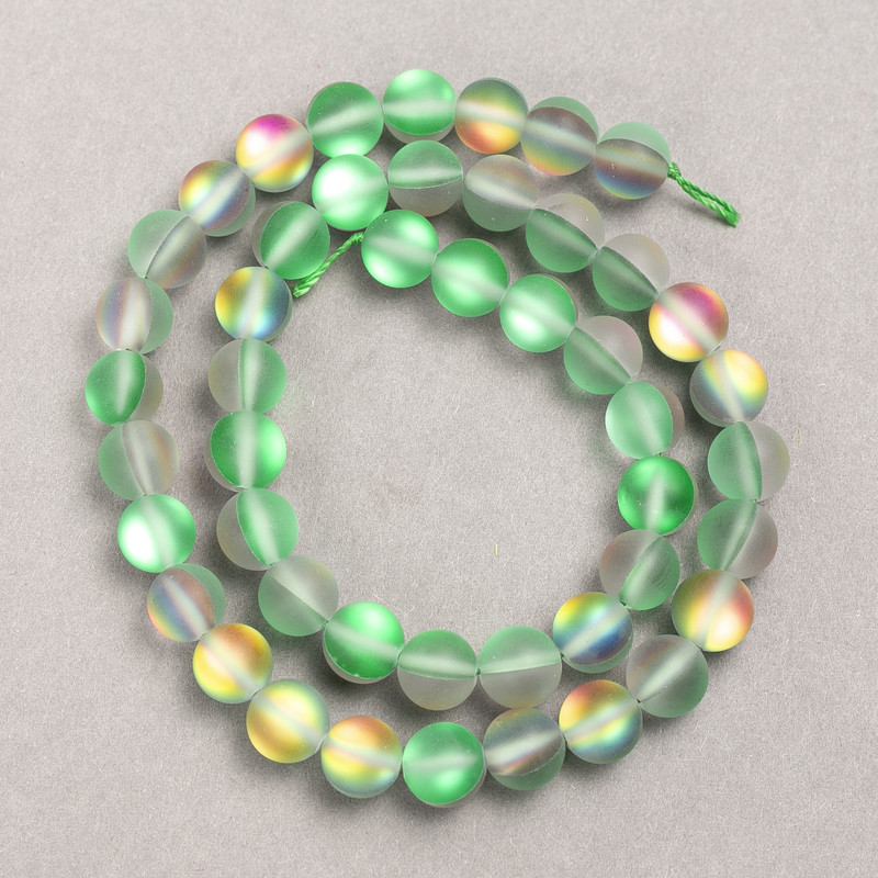 Opal Glass Beads on Thread, Gray-Green Matte Round Beads, 8mm diameter + -, length 39cm +