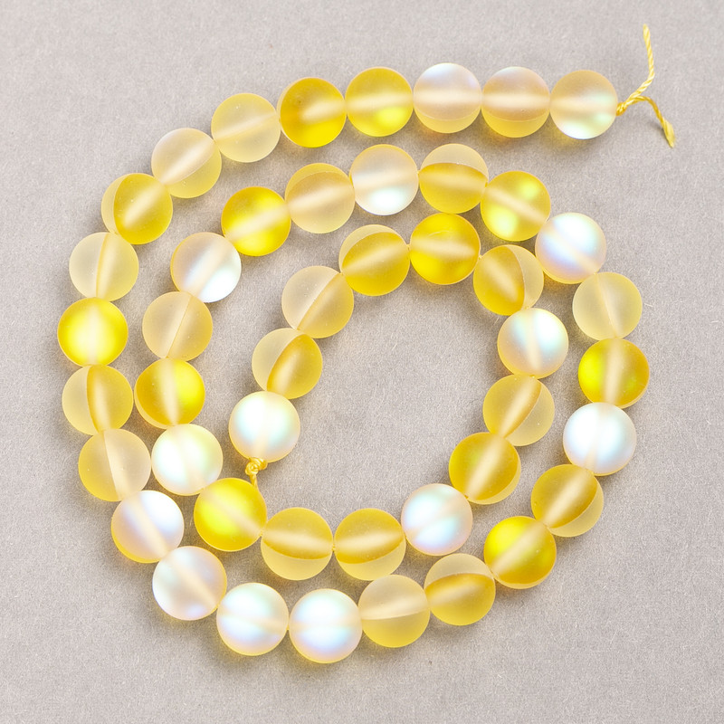 Opal glass beads on thread smooth ball yellow + transparent matte, diameter 8mm + -, length 39cm +