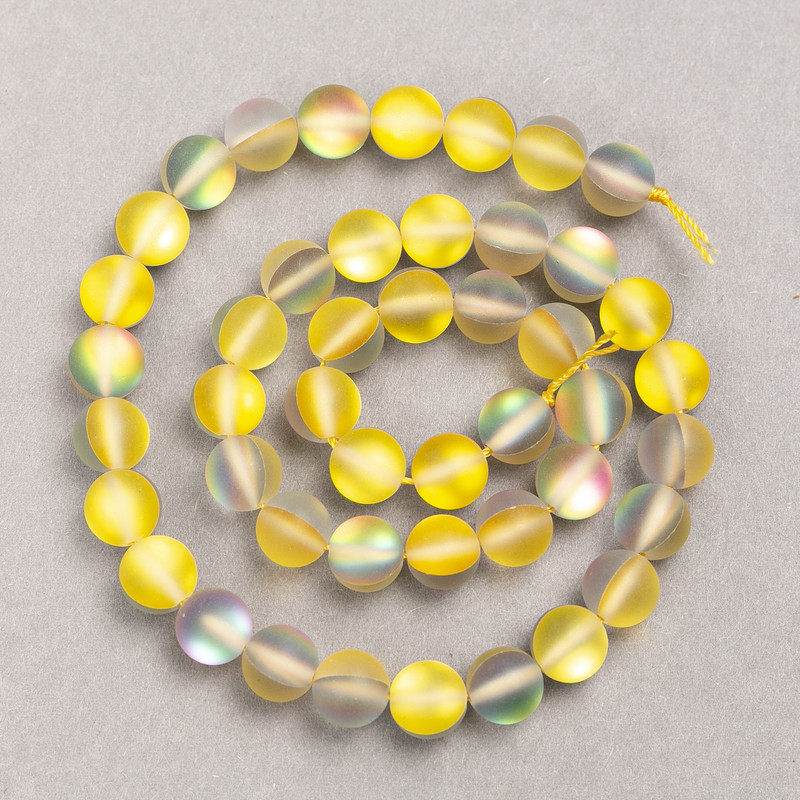 Opal Glass Beads on Thread - Smooth Round 8mm Yellow & Gray Matte, 39cm Length