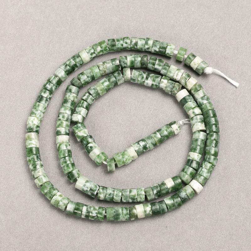 Moss Agate Beads, natural stone disc, 4x2.5 mm diameter, about 38 in (±) on thread