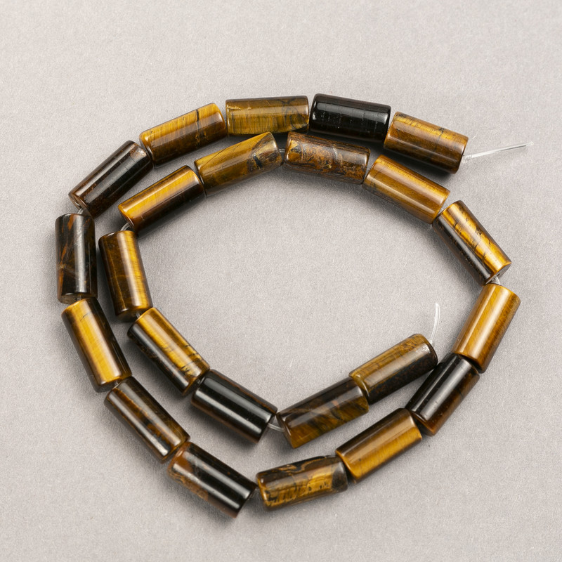 Tiger's Eye Beads on Thread, Cylindrical Natural Stone 8×17 mm, length 39 cm