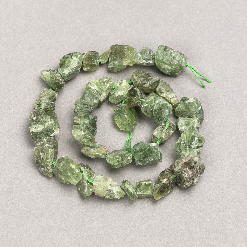 Unpolished Chrysoprase Beads on Thread, Nuggets, 13x10mm (±), 41 cm length