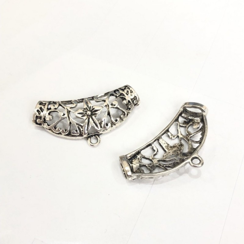 Set / 5 pcs Pendant Base 32x15mm + - Silver Metal