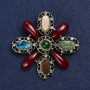 Brooch Accent with Golden Metal and Gemstone Assortment (enameled and rhinestones) 62mm +