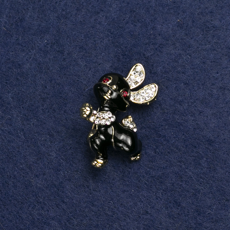 Brooch Bunny, golden-toned metal, enamel and crystals 24x21mm +