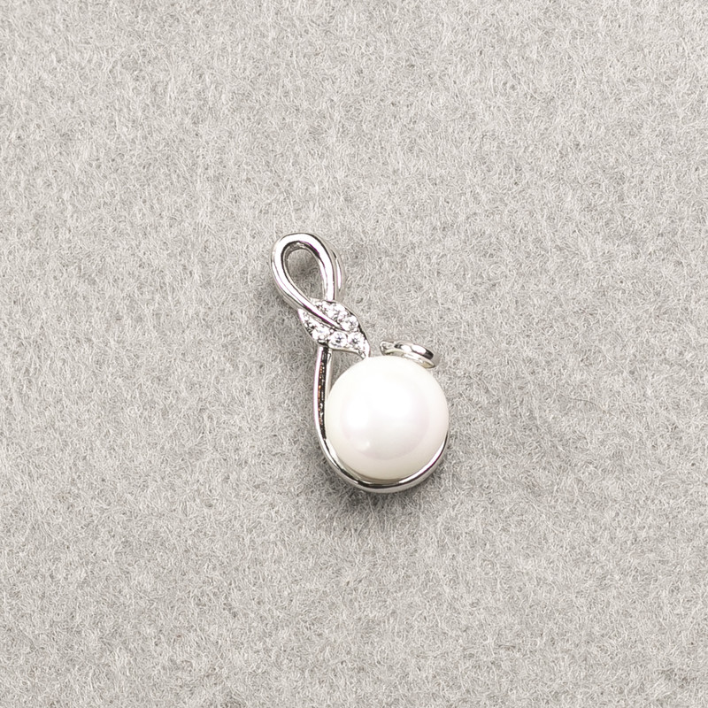 Rhodium Pendant with White Crystals and Mallorca Pearl 18x9mm +