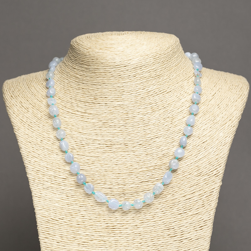 Necklace made of blue agate, faceted beads, diameter 10x8mm, length 45cm