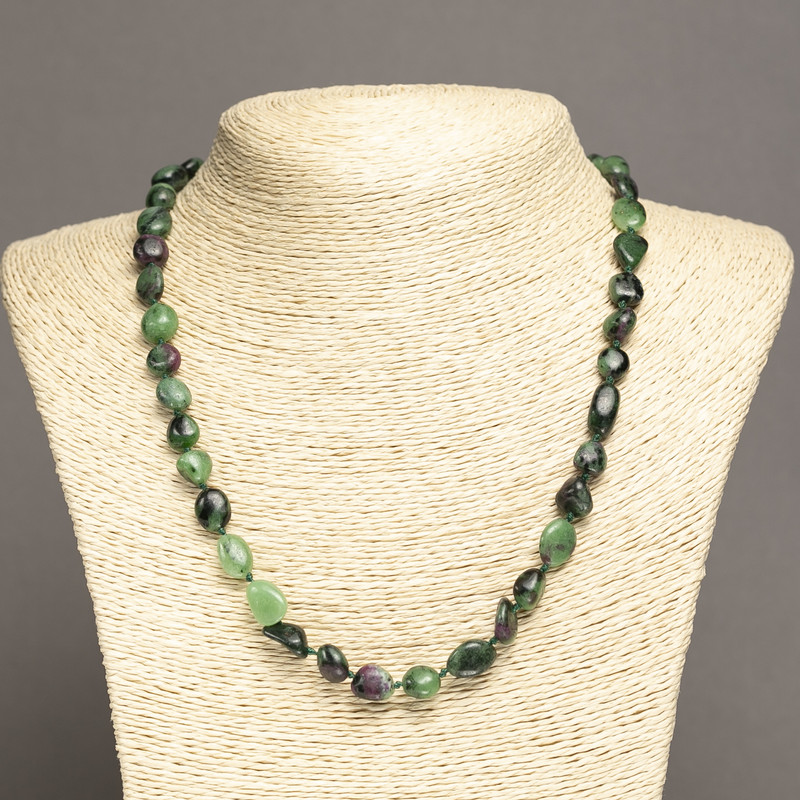 Necklace of Zoisite Natural Stone, tumbled beads, 10x8 mm diameter, length 45 cm+