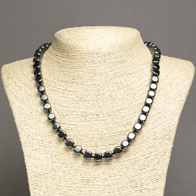 Hematite Bead Necklace Cubes, 8x8 mm, approx. 45 cm length